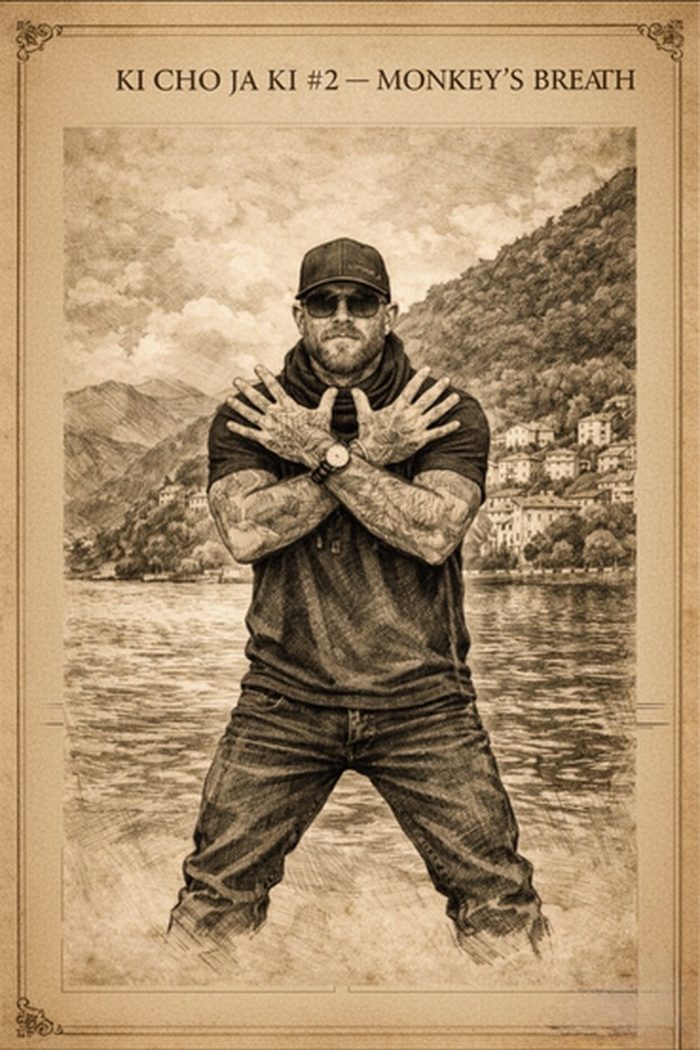 Instructor Anderson demonstrating the Monkey's Breath wrist-crossed stance