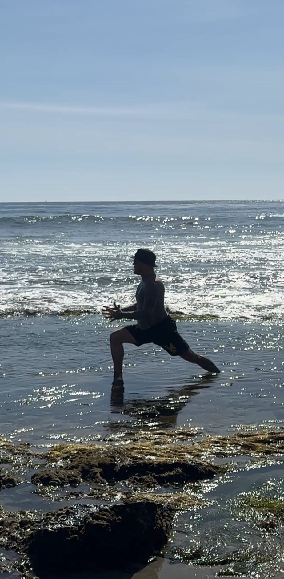 Shaun Anderson practicing KCJK Korean breathwork breathwork at Laguna Beach